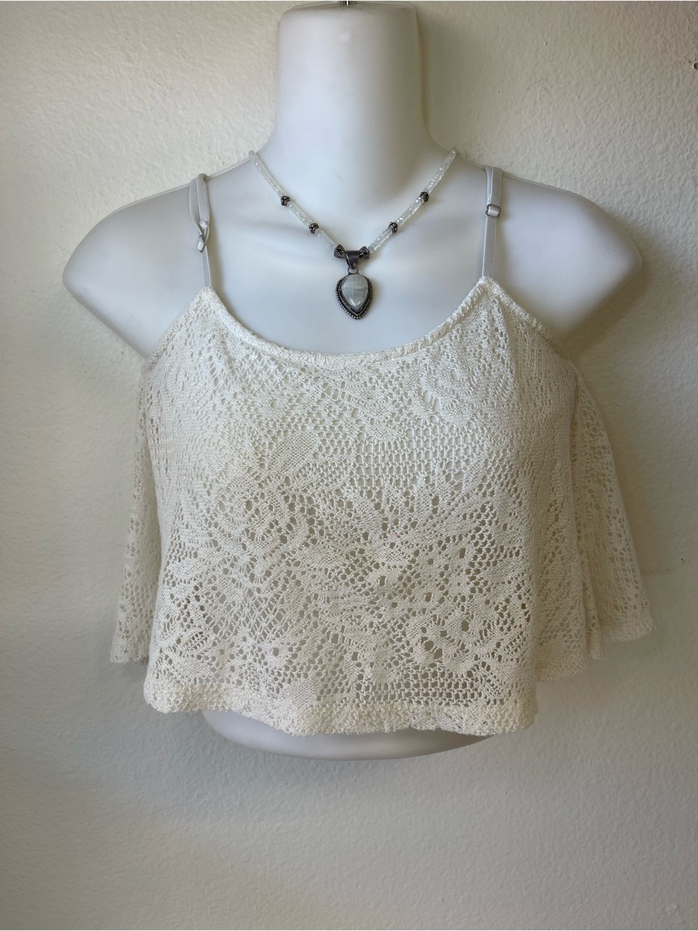 Frenchi Ivory Crochet Lace Camisole with Adjustable Straps